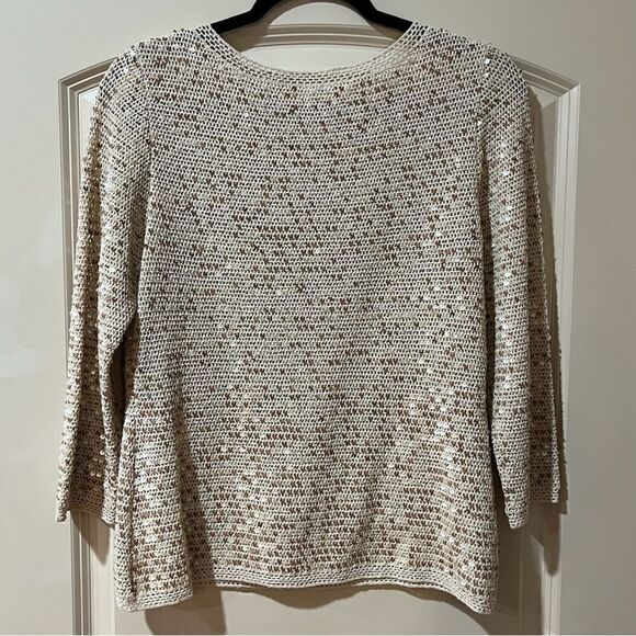ESCADA Sequin Open Knit Sweater Gold Beige Women’s Size 38 Medium - Picture 2 of 5